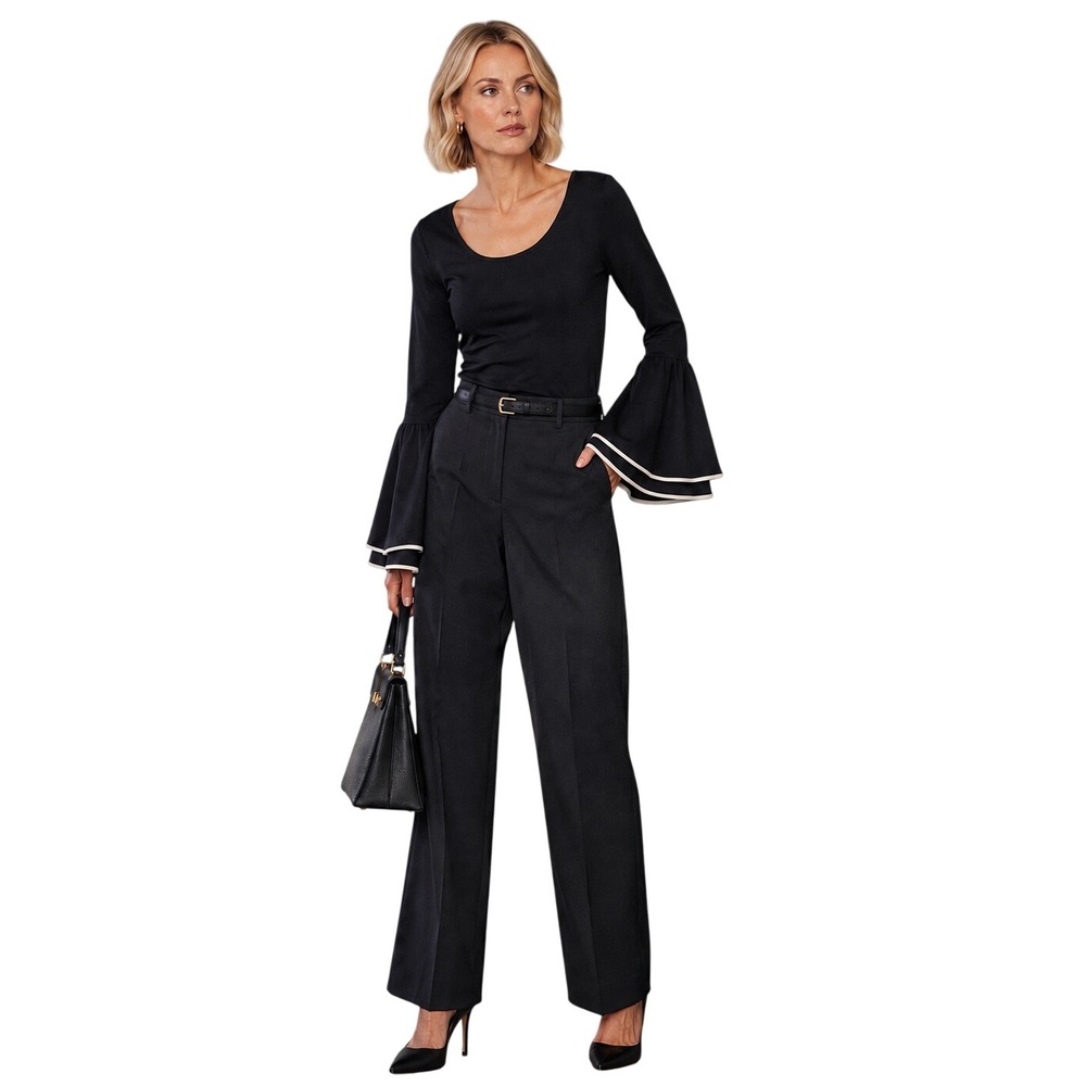 Torn by Ronny Kobo Bell Sleeve Top M Black White Mod Corporate Chic